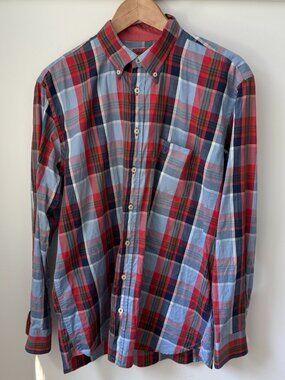 BUGATTI Men's Plaid Button Down Shirt Long Sleeve Cotton Pocket Size XL